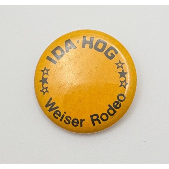 Vintage Ida-Hog Weiser Rodeo Button Pinback Idaho Yellow Round Stars Badge - Picture 6 of 6